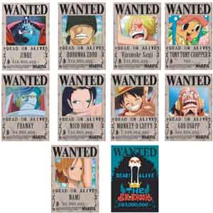 Cartel Wanted Piratas Sombrero de Paja. Figuras Anime One Piece.
