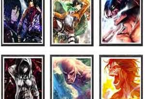 Póster Ataque a los Titanes con diferentes imágenes del anime. Figuras anime, en Amazon.
