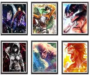 Póster Ataque a los Titanes con diferentes imágenes del anime. Figuras anime, en Amazon.